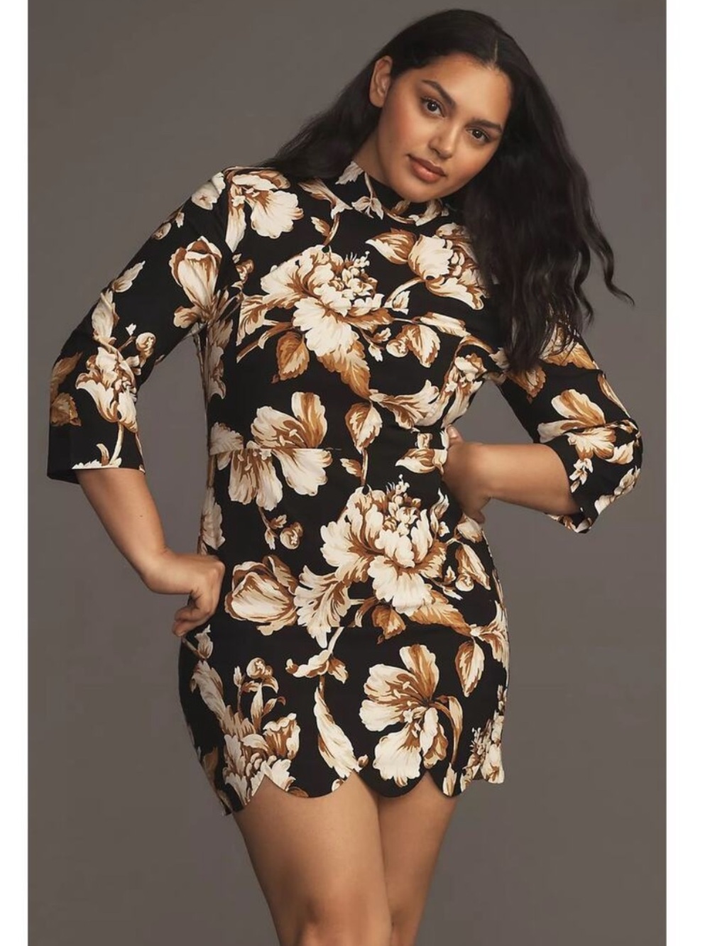 NWT Anthropologie Maeve Sz 16W Mock-Neck Shift Mini Dress Floral Scallop hem